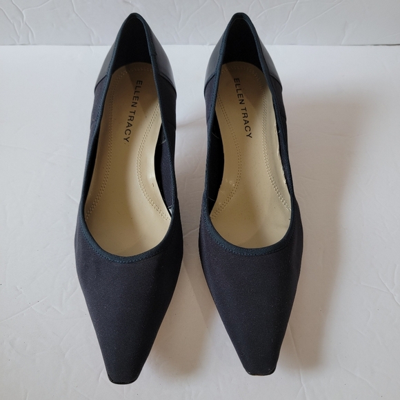 Ellen Tracy SIMPLE Black Kitren Heel Pump Sz 7.5M Suede Leather Office Siren - Picture 3 of 13